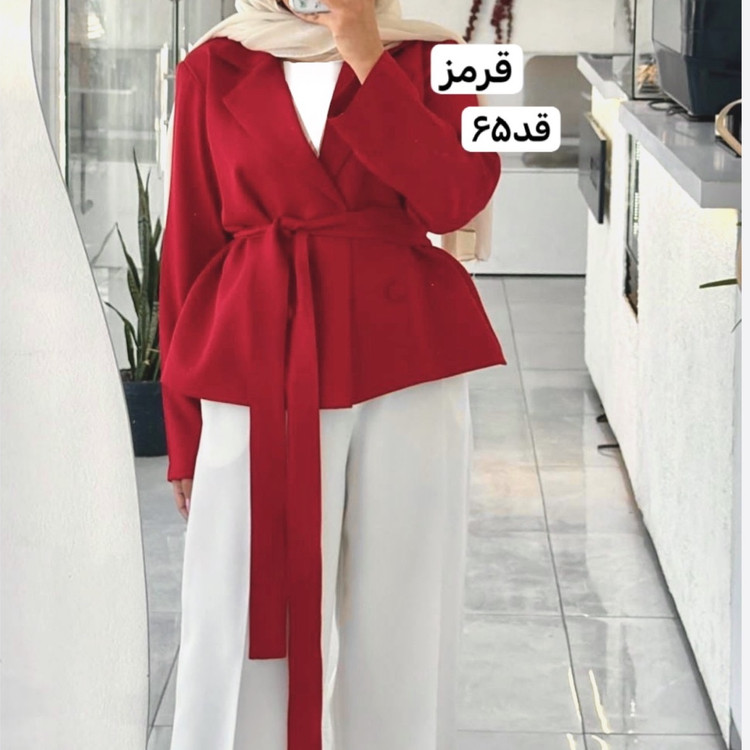 کت قرمز/کت/کت کمربنددار/کت فری سایز/کت زنانه/کت دخترانه/مانتوکتی/کت مازراتی