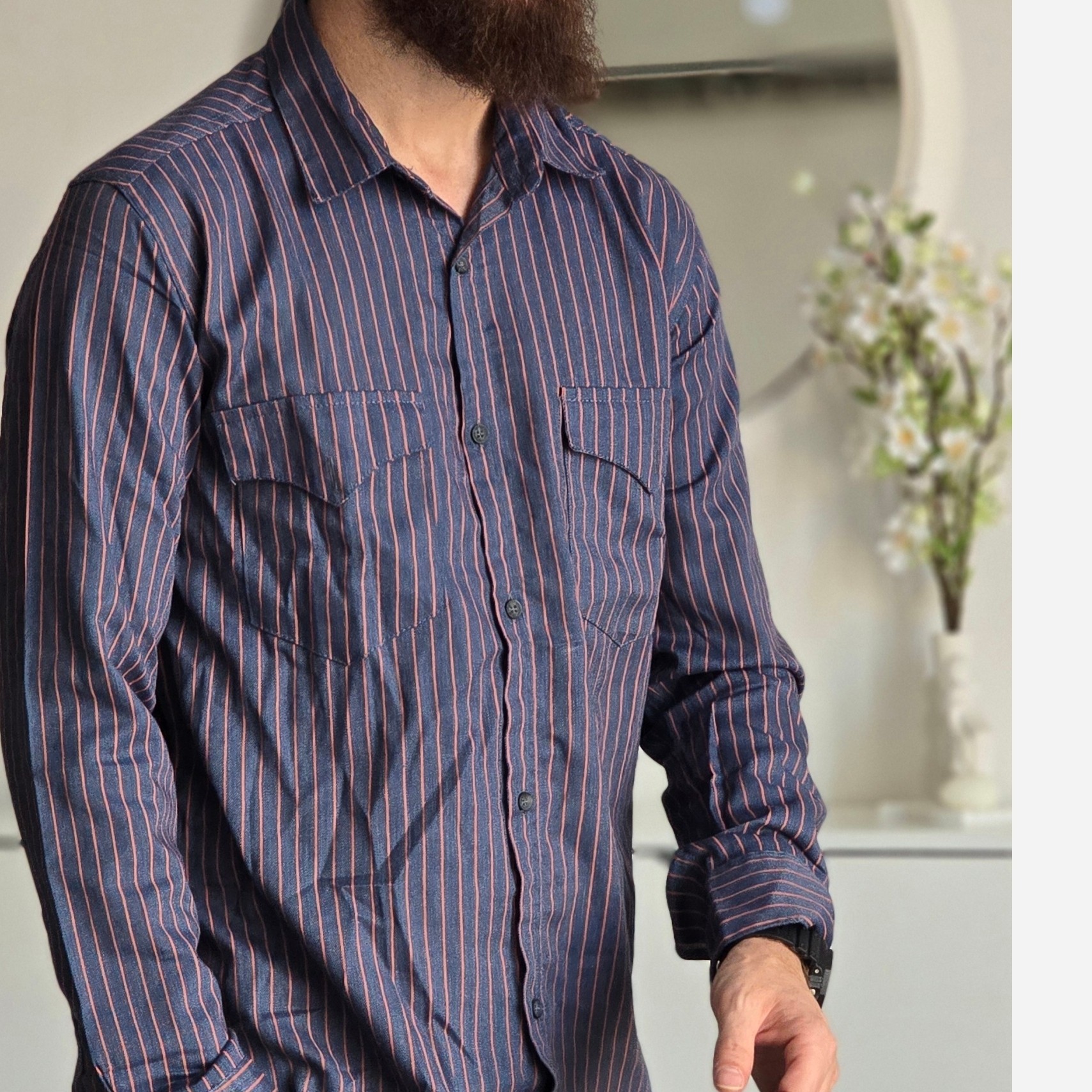 پیراهن جین دو جیب آستین بلند