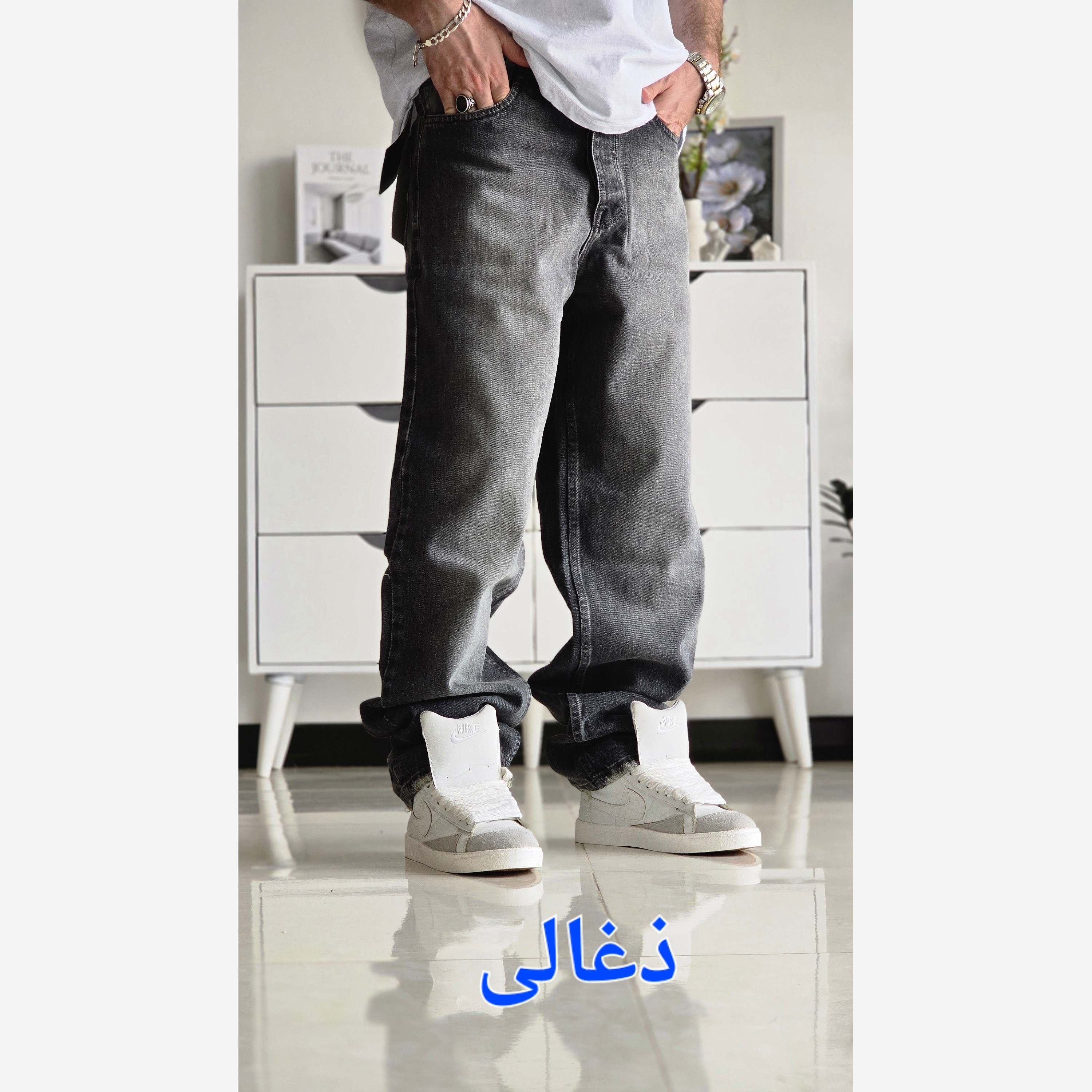 شلوار جین نیم بگ پارچه ترک مردانه قد 120سایز 40تا48