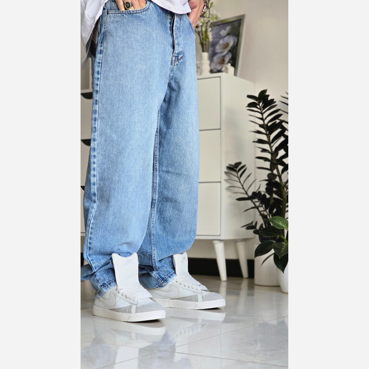 شلوار جین نیم بگ پارچه ترک مردانه قد 120سایز 40تا48
