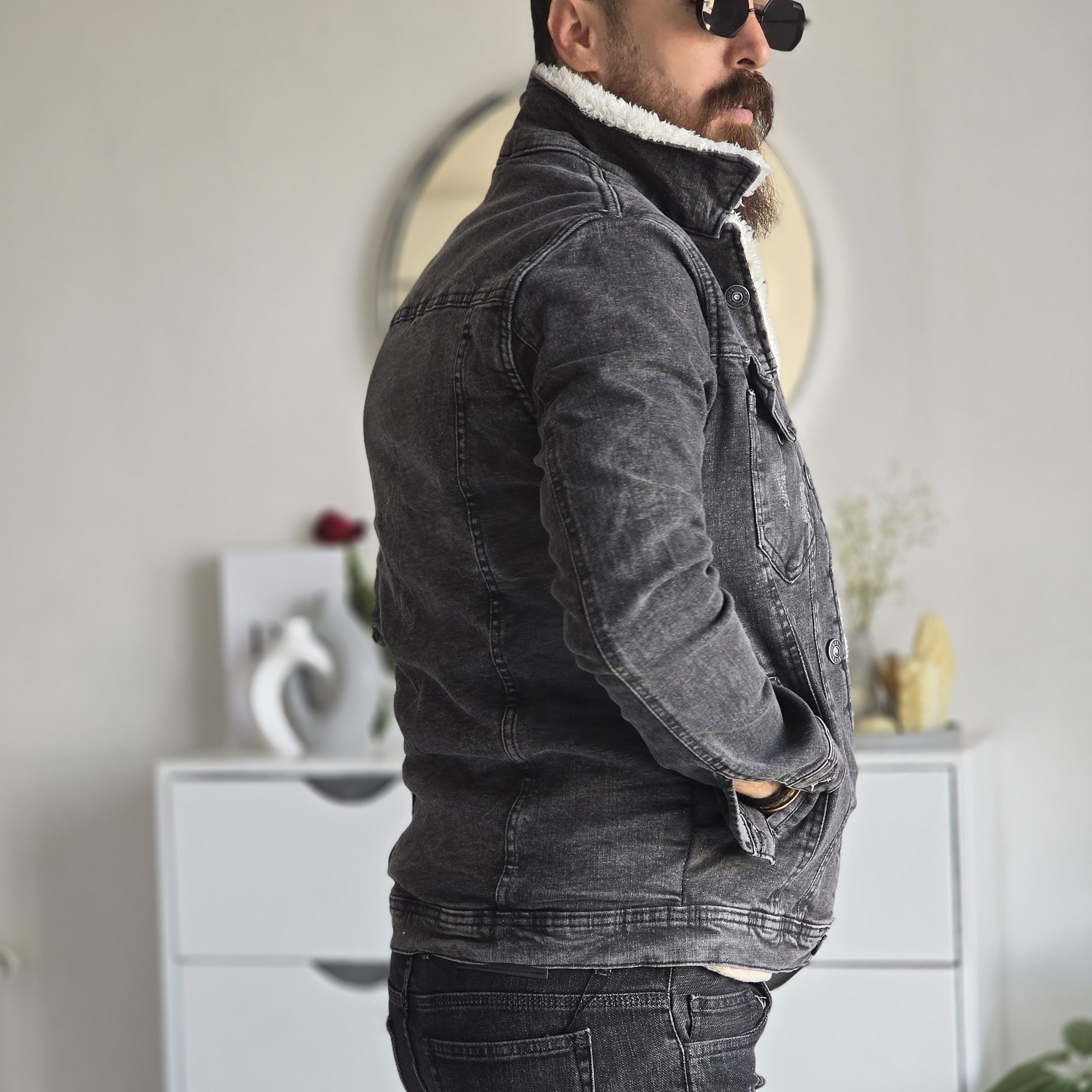 کت جین خزدار وارداتی پارچه تمام کش
