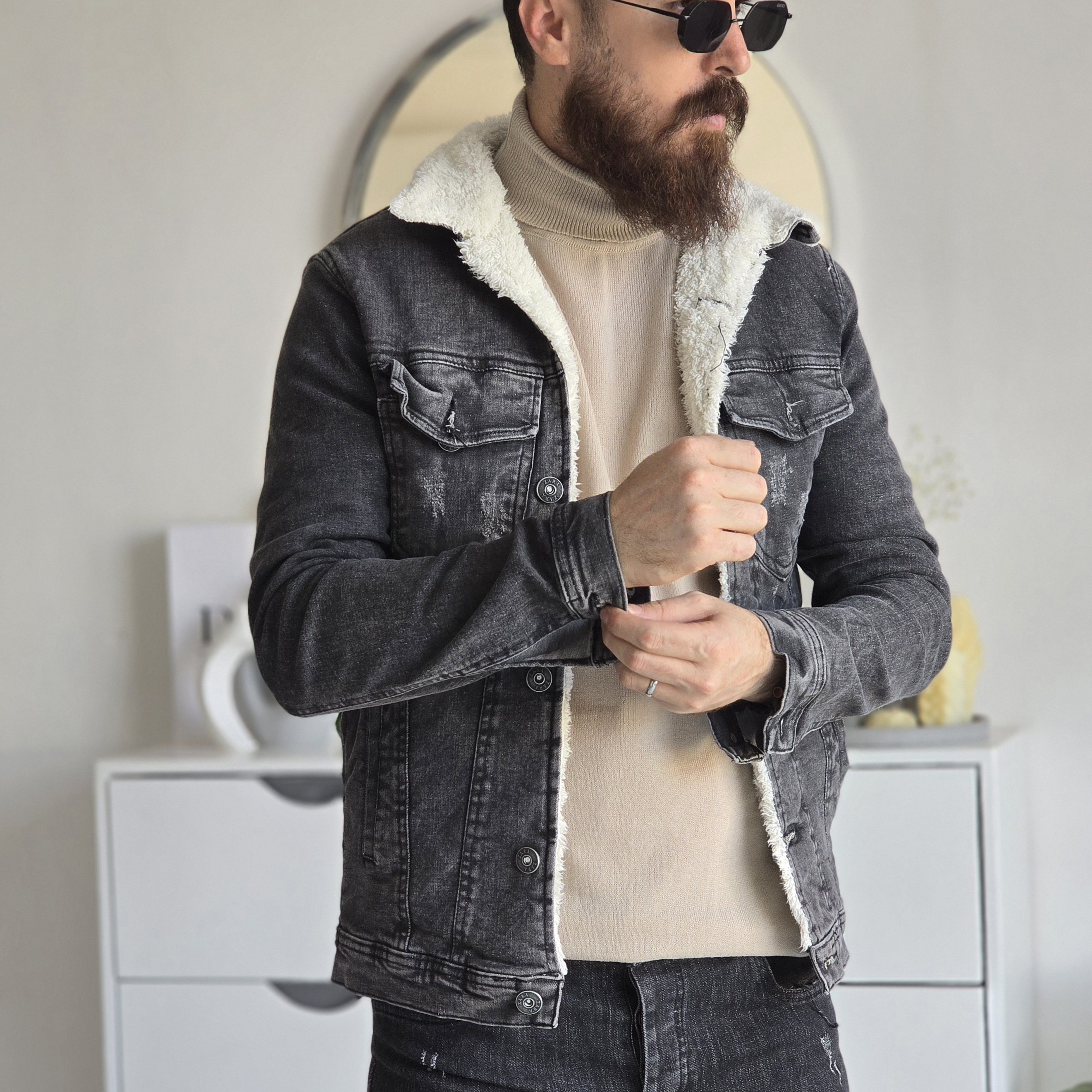 کت جین خزدار وارداتی پارچه تمام کش