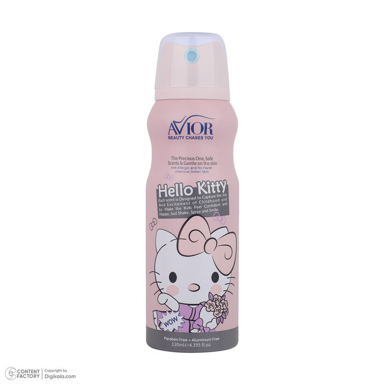 اسپری بدن کودک اویور مدل hello kitty حجم 130 میلیلیتر با رایحه گرم مناسب زمستان به همراه بادی اسپلش اویور مدل hello kitty حجم 60 میلیلیتر و بالم لب اویور مدل hello kitty با وزن 2.8 گرم