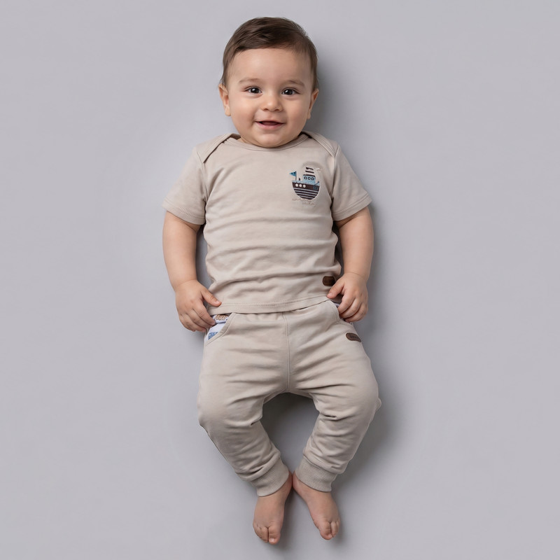 ست تی‌شرت آستین کوتاه و شلوار راحتی نوزادی اس پی کو مدل A-06