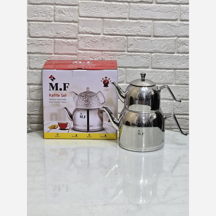 کتری قوری استیل روی هم/کف چدن/ضخیم درجه یک/وارداتی/اقساطی