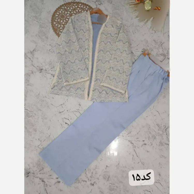 ست کت و شلوار مجلسی زنانه گیپور دانتل و مازراتی مدل گندم