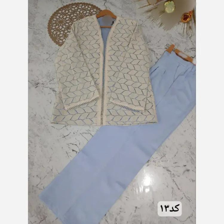 ست کت و شلوار مجلسی زنانه گیپور دانتل و مازراتی مدل گندم