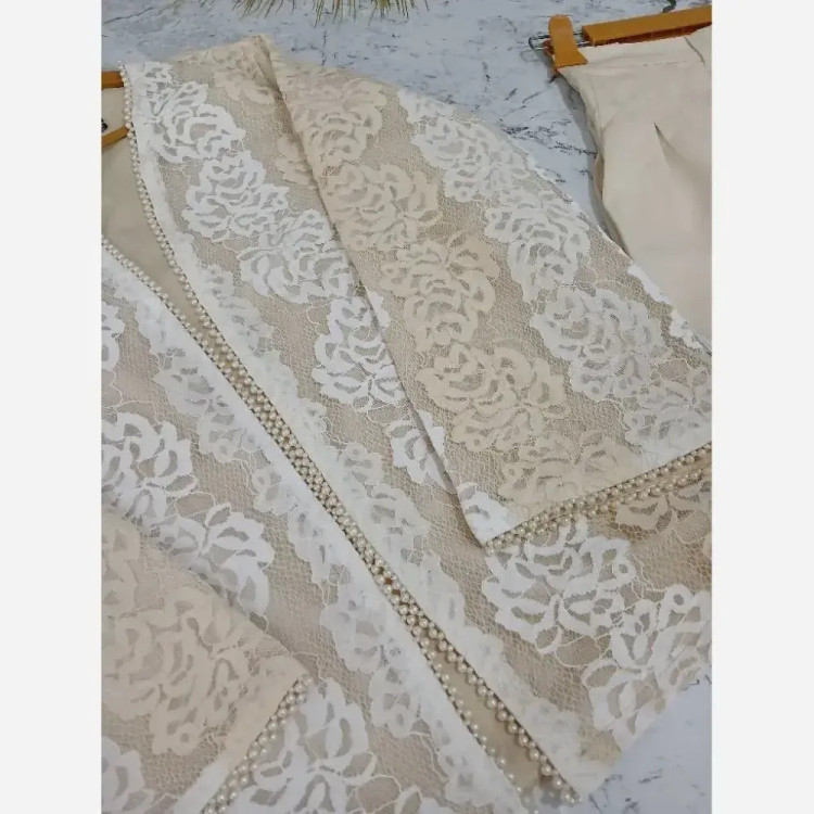 ست کت و شلوار مجلسی زنانه گیپور دانتل و مازراتی مدل گندم