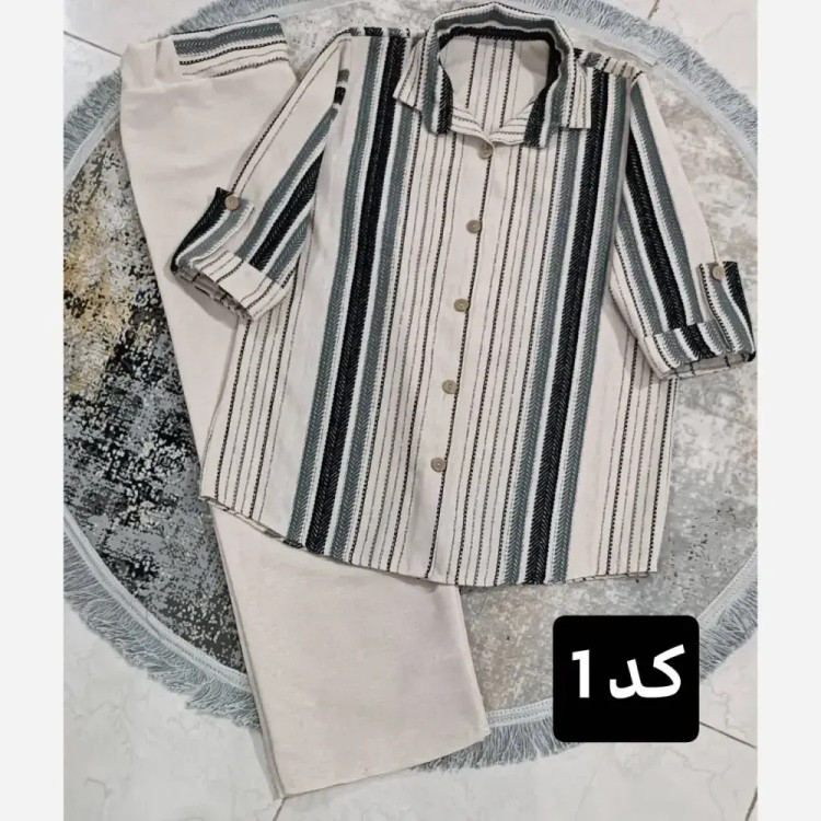 ست شومیز و شلوار زنانه لنین لمه دوزی شده سایز 38 تا 46