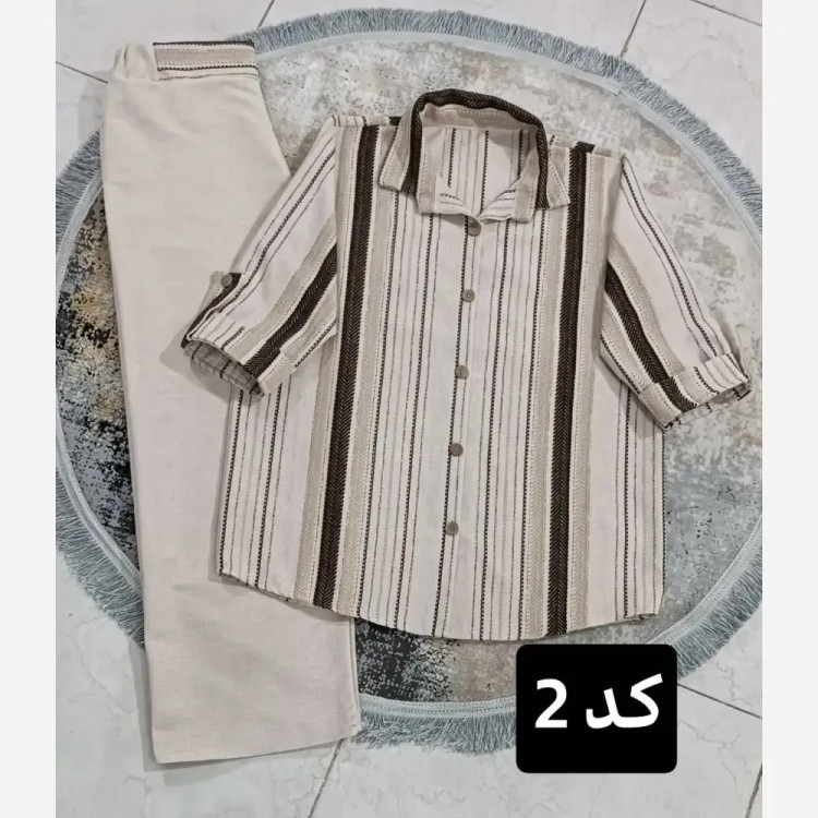 ست شومیز و شلوار زنانه لنین لمه دوزی شده سایز 38 تا 46
