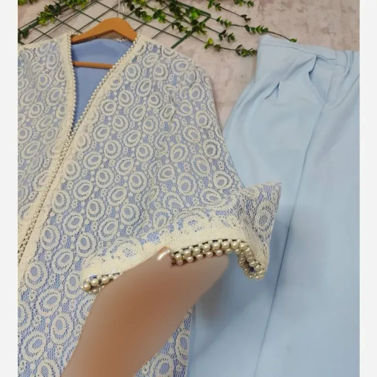 کت شلوار زنانه مجلسی مروارید دوزی مازراتی و دانتل