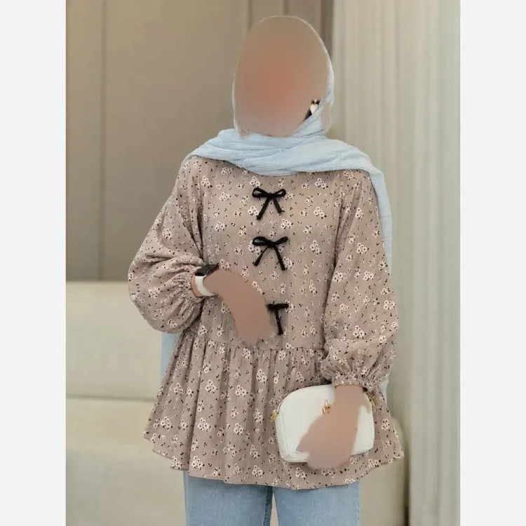 تونیک مانتویی گل گچی پایین کلوش فری سایز تا 48 (2)