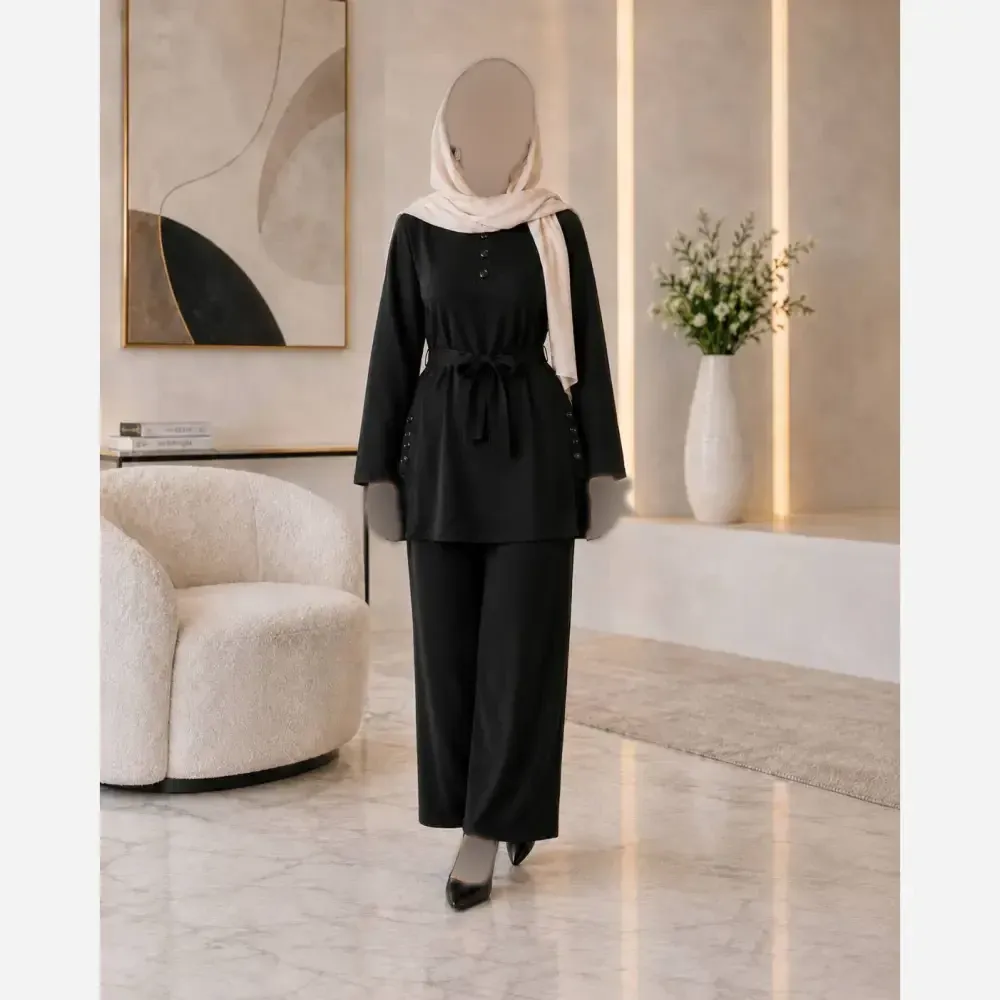 ست تونیک شلوار کبریتی مشکی فری سایز 38 تا 48