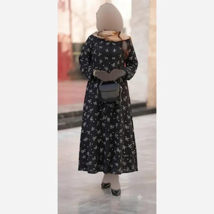 پیراهن زنانه پاپیون جنس ایوا اعلا رنگ مشکی سایز فری 38 تا 46