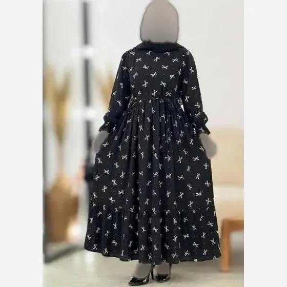 پیراهن زنانه پاپیون جنس ایوا اعلا رنگ مشکی سایز فری 38 تا 46