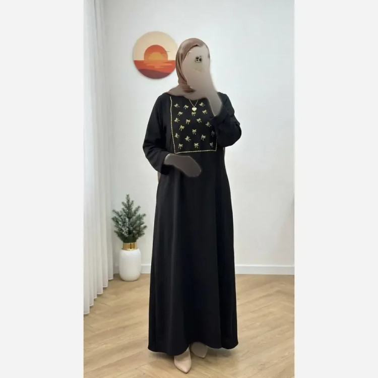 کفتان گلدوزی شانتون مشکی فری سایز جیب دار قد 135