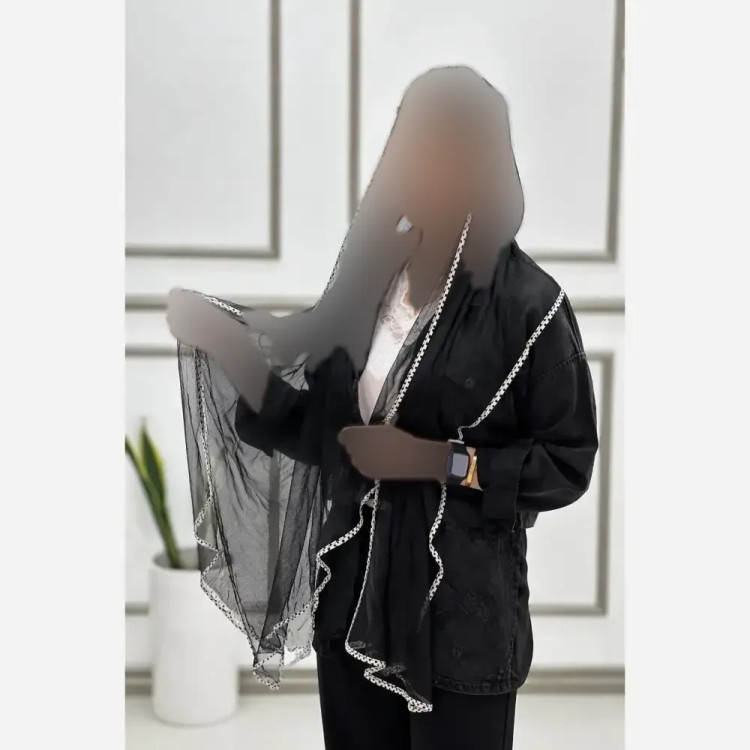 شال زنانه دانتل تور مشکی دور نوار مدل پارادوکس