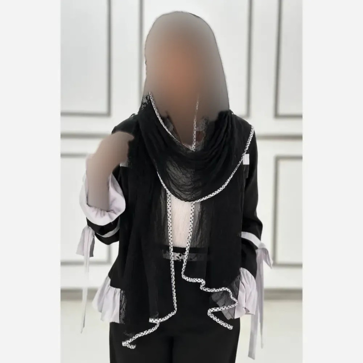 شال زنانه دانتل تور مشکی دور نوار مدل پارادوکس