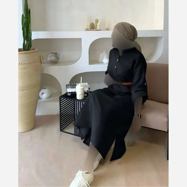 کفتان زنانه لینن کش آریانا رنگ مشکی سایز فری 38 تا 48