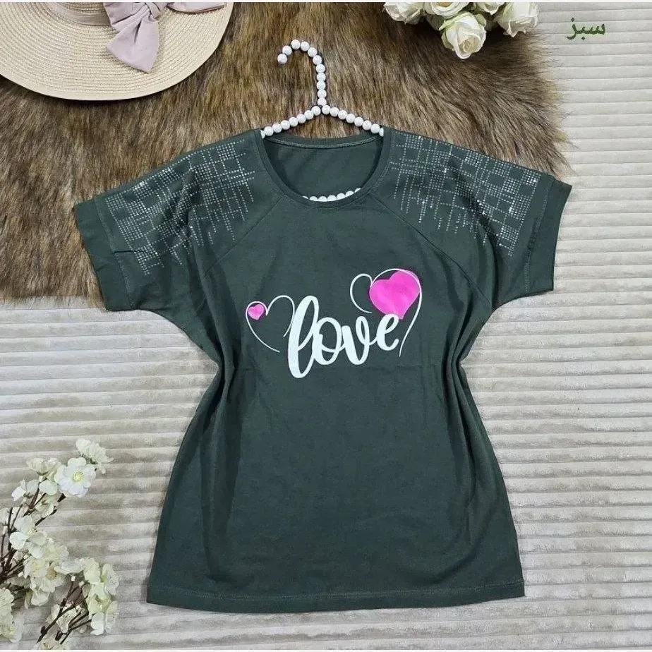 تیشرت باکسی نگینی طرح LOVE جنس نخ پنبه فری سایز (2)