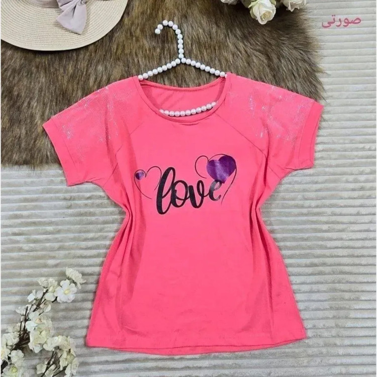 تیشرت باکسی نگینی طرح LOVE جنس نخ پنبه فری سایز (2)