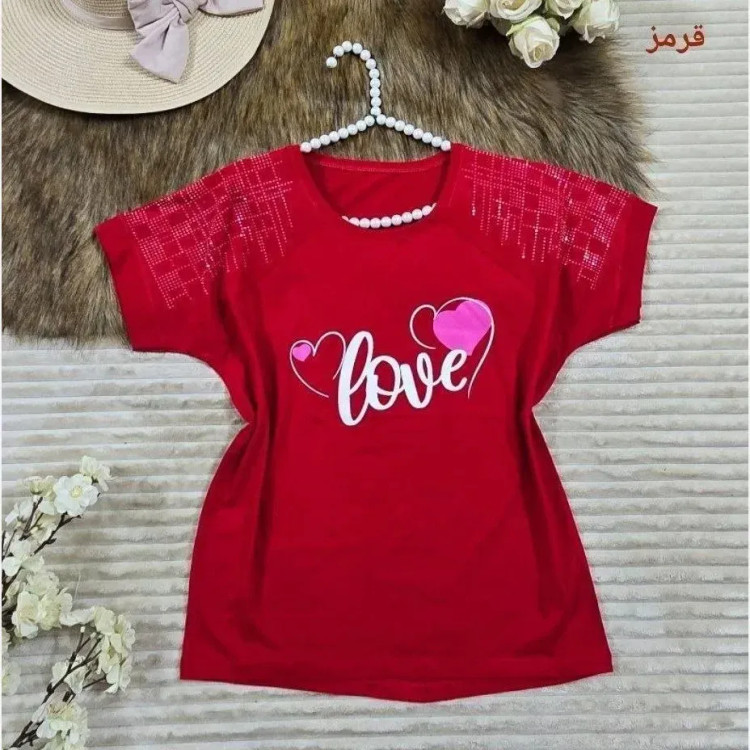 تیشرت باکسی نگینی طرح LOVE جنس نخ پنبه فری سایز (2)