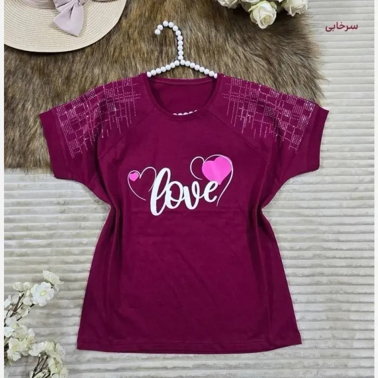 تیشرت باکسی نگینی طرح LOVE جنس نخ پنبه فری سایز (2)