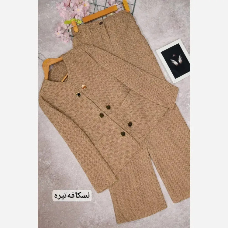 ست کت و شلوار زنانه مخمل بسکوییتی رنگ مشکی و طوسی سایزبندی