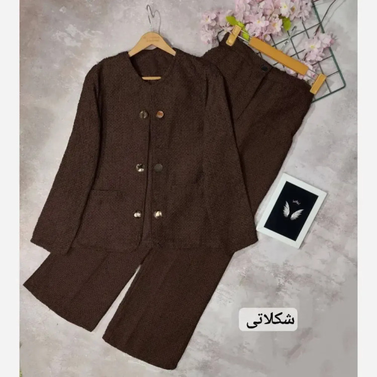 ست کت و شلوار زنانه مخمل بسکوییتی رنگ مشکی و طوسی سایزبندی