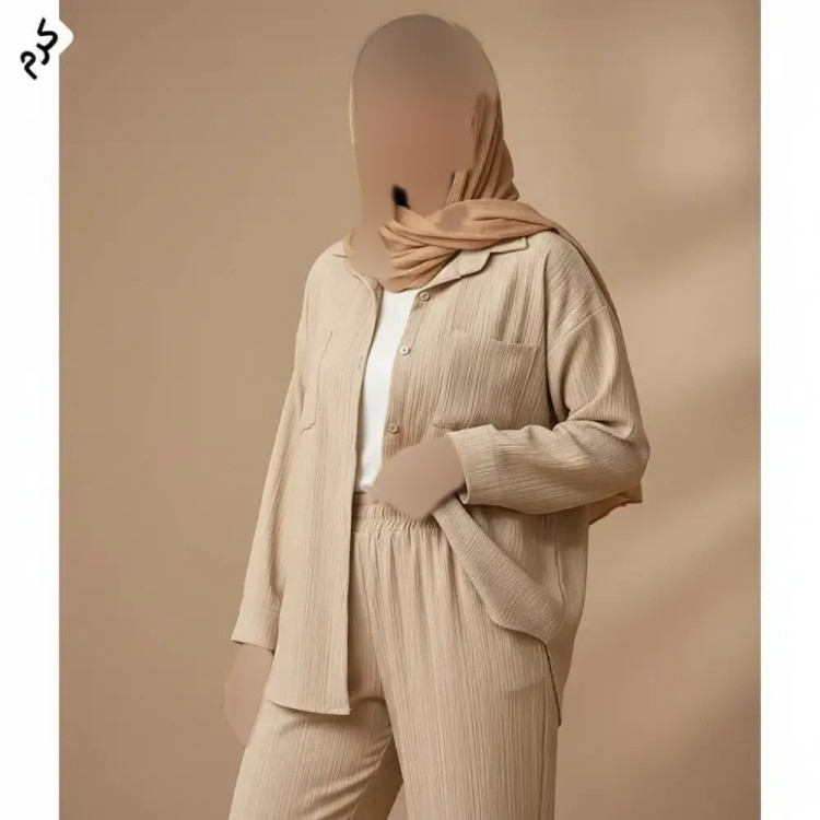 ست شومیز و شلوار زنانه جنس سوپر کراش درجه یک فری سایز رنگ نسکافه ای و کرم