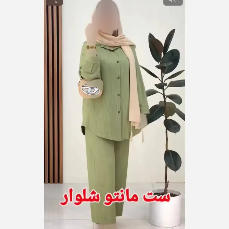 ست شومیز و شلوار زنانه جنس سوپر کراش درجه یک فری سایز رنگ نسکافه ای و کرم