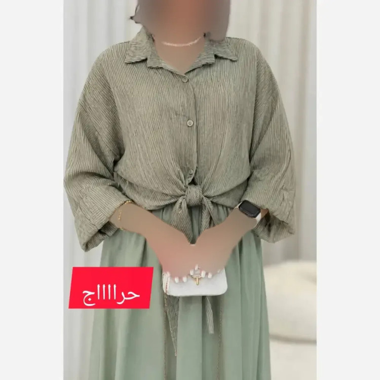 شومیز گره ای پلیسه جنس کوپرا خشک فری سایز رنگ طوسی و سبز