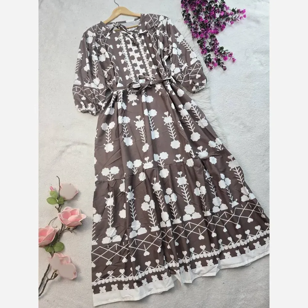 خرید ساحلی زنانه آستین بلند جنس کرپ فلور رنگ سبز و شکلاتی سایز فری 36 تا 46
