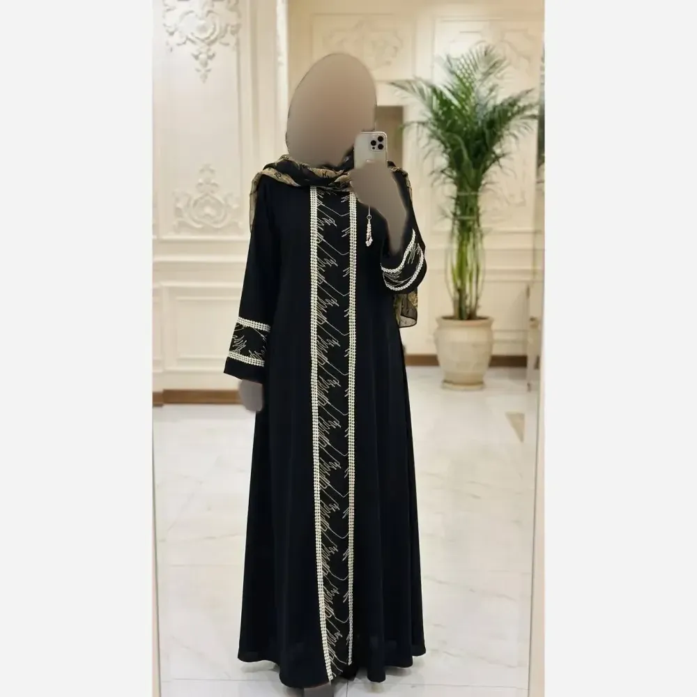 عبای زنانه مینا جنس الیزه مشکی قد 140 سایز 38 تا 52