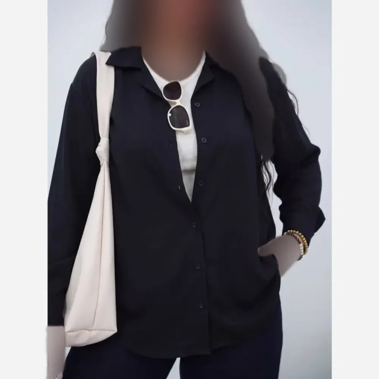 شومیز زنانه مهسان جنس ینزی درجه یک رنگ مشکی فری سایز (2)