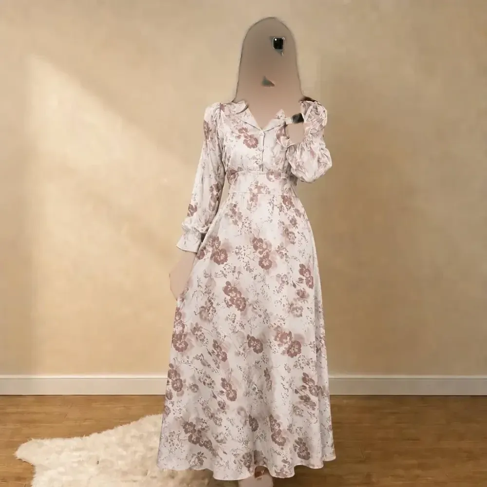 پیراهن زنانه کرپ الیزه مدل گلین آستین عروسکی سایز بزرگ