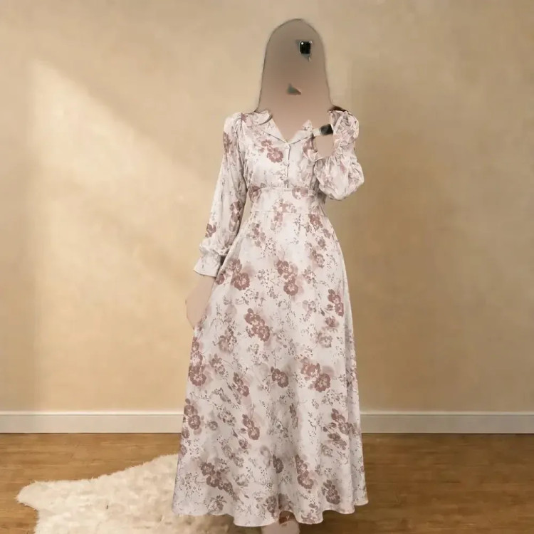 پیراهن زنانه کرپ الیزه مدل گلین آستین عروسکی سایز بزرگ