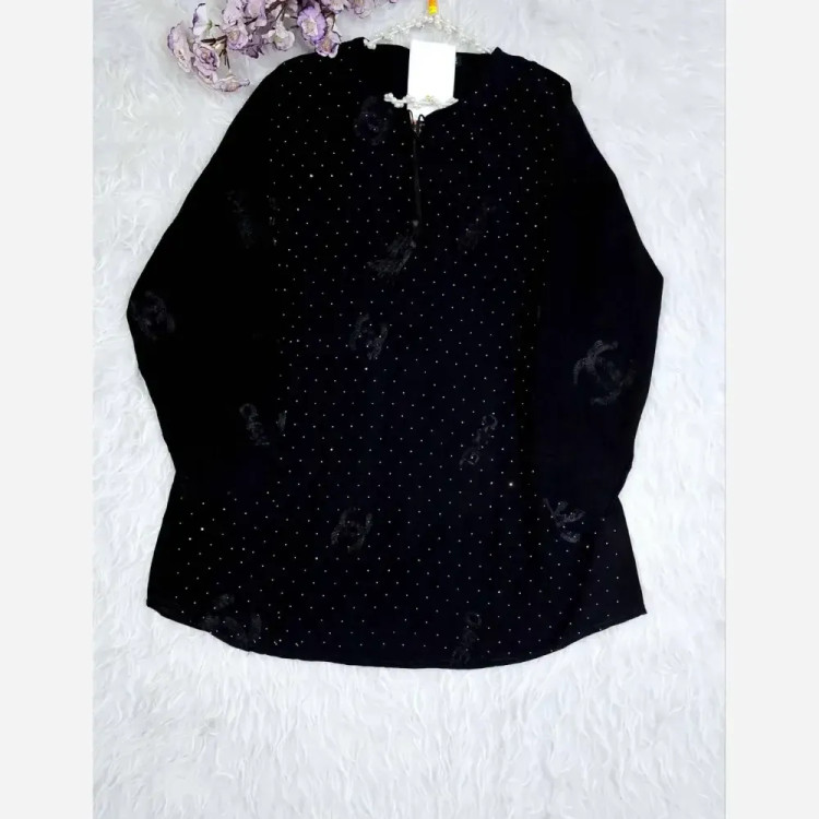 شومیز مانتو نگین دار مشکی جنس دیور اعلا سایز 38 تا 48 ویژه محرم