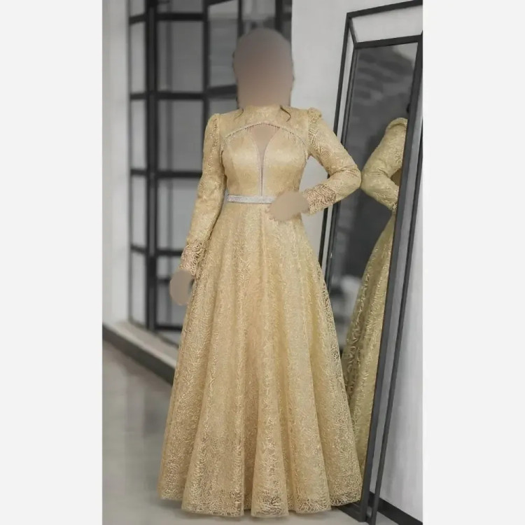 پیراهن ساحل جنس شاین با دامن پرچین و تور ژیپون