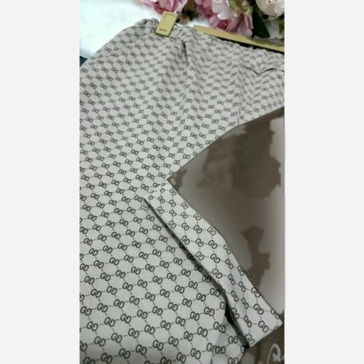 ست تیشرت شلوار گوچی خرسی جنس گلکسی نخ پنبه سایز فری 38 تا 48 رنگ مشکی کرم شکلاتی