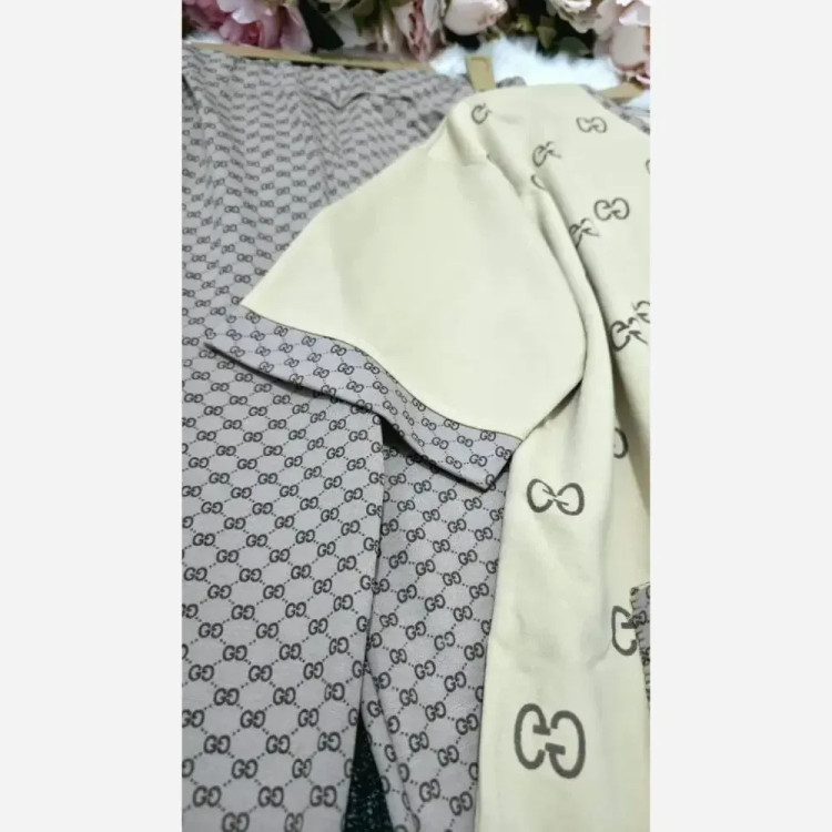 ست تیشرت شلوار گوچی خرسی جنس گلکسی نخ پنبه سایز فری 38 تا 48 رنگ مشکی کرم شکلاتی