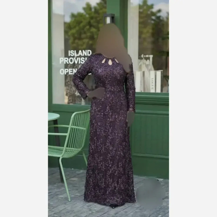 لباس مجلسی زنانه دانتل برتلی سنگدوزی شده مدل تارا رنگ بادمجونی سایز 1 و 2 و 4