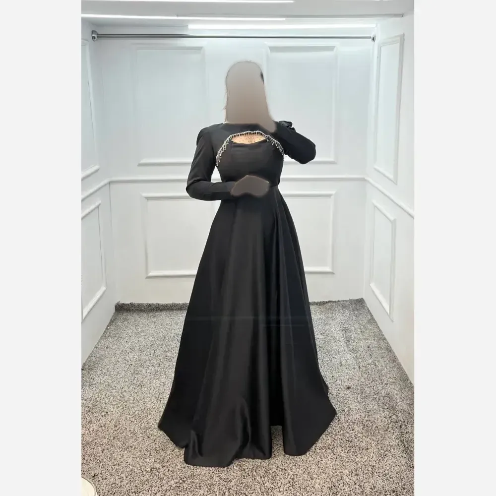 ماکسی مجلسی زنانه ساتن آمریکایی رنگ مشکی قد 155