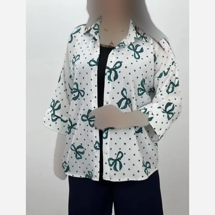 شومیز زنانه مدل یاس جنس گریشه ینزی فری سایز آستین پاگن دار تابستانی