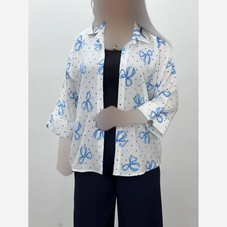 شومیز زنانه مدل یاس جنس گریشه ینزی فری سایز آستین پاگن دار تابستانی