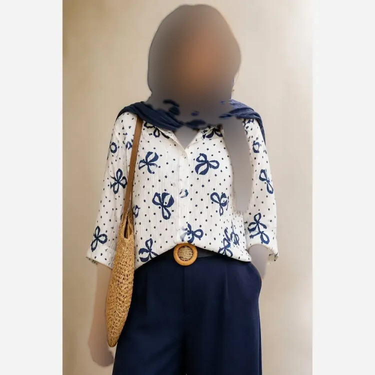 شومیز زنانه مدل یاس جنس گریشه ینزی فری سایز آستین پاگن دار تابستانی