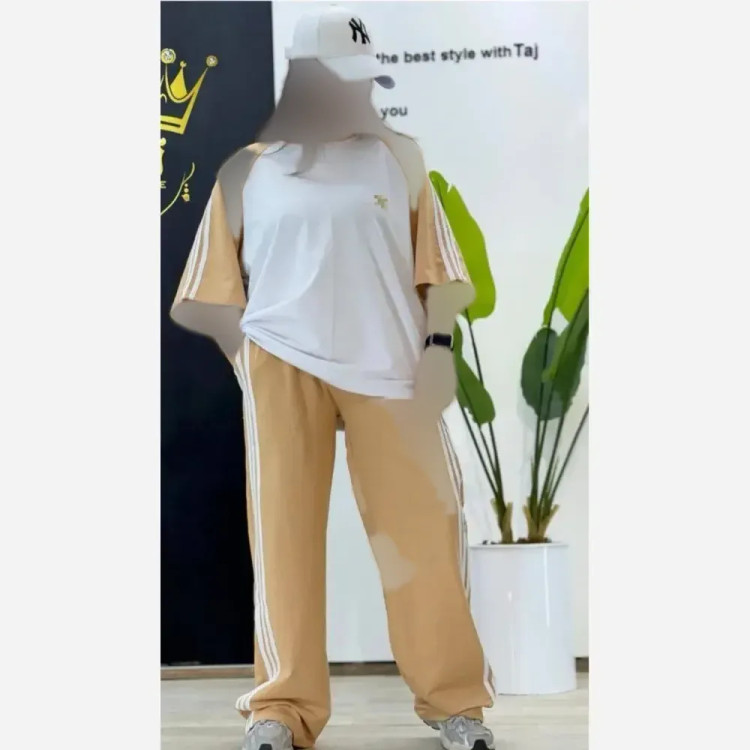 ست تیشرت و شلوار آدیداس سه خط پنبه گلکسی زنانه فری سایز