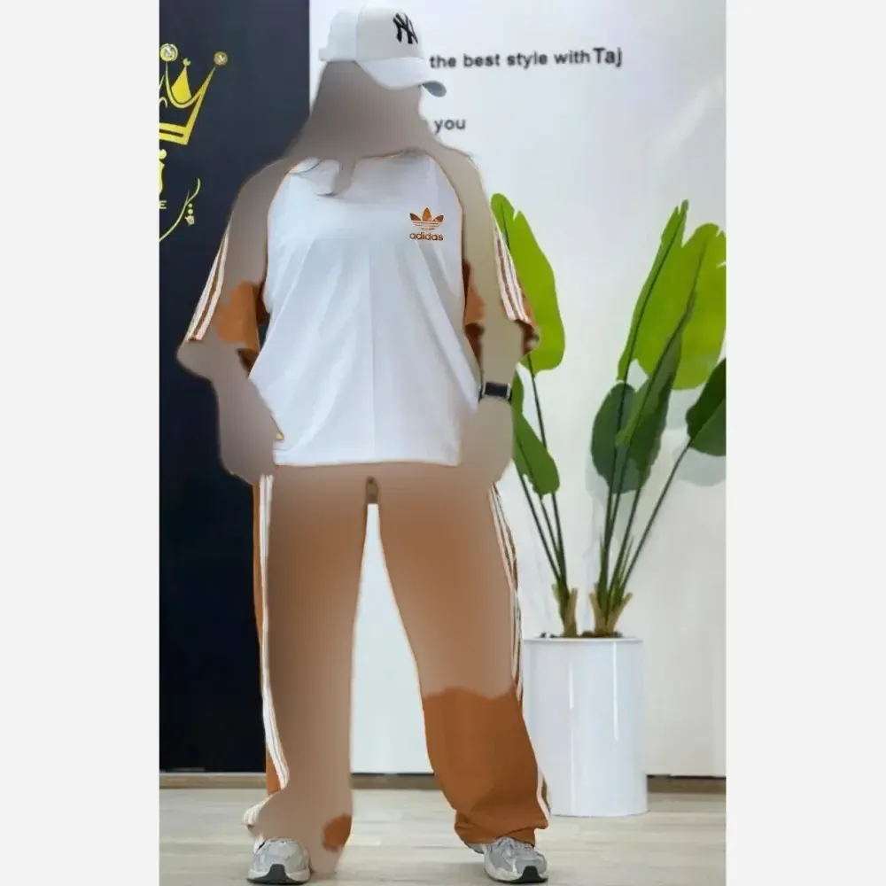 ست تیشرت و شلوار آدیداس سه خط پنبه گلکسی زنانه فری سایز