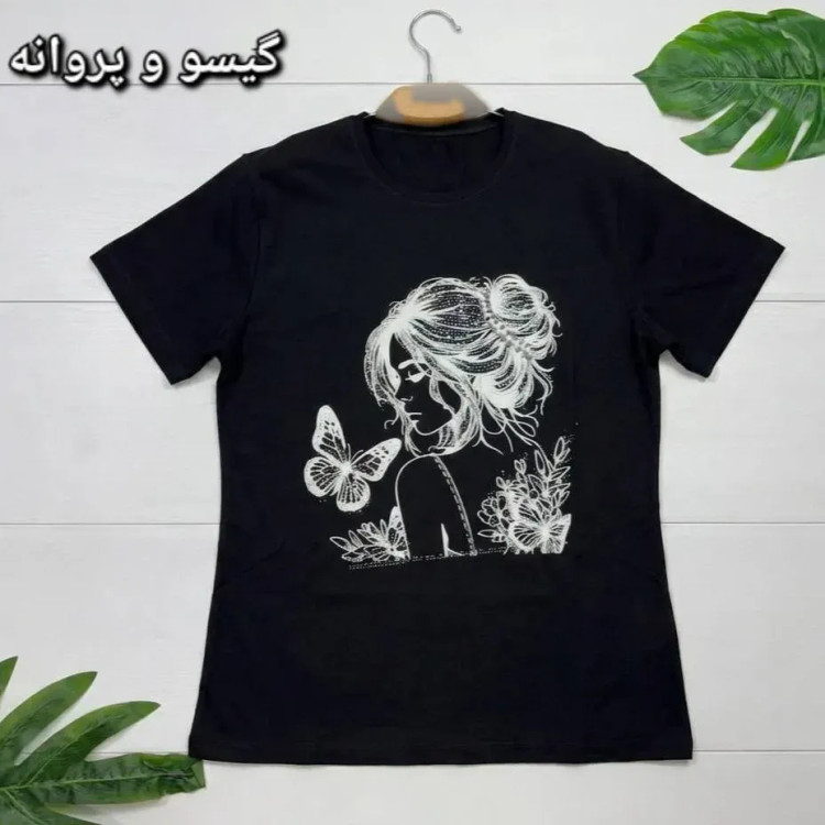 تیشرت زنانه نخ پنبه درجه یک طرح دار فری سایز 36 تا 44