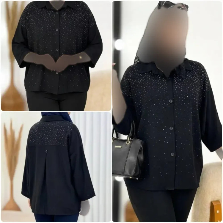 شومیز زنانه رخشان جنس کریشه رنگ مشکی سایز فری سایز